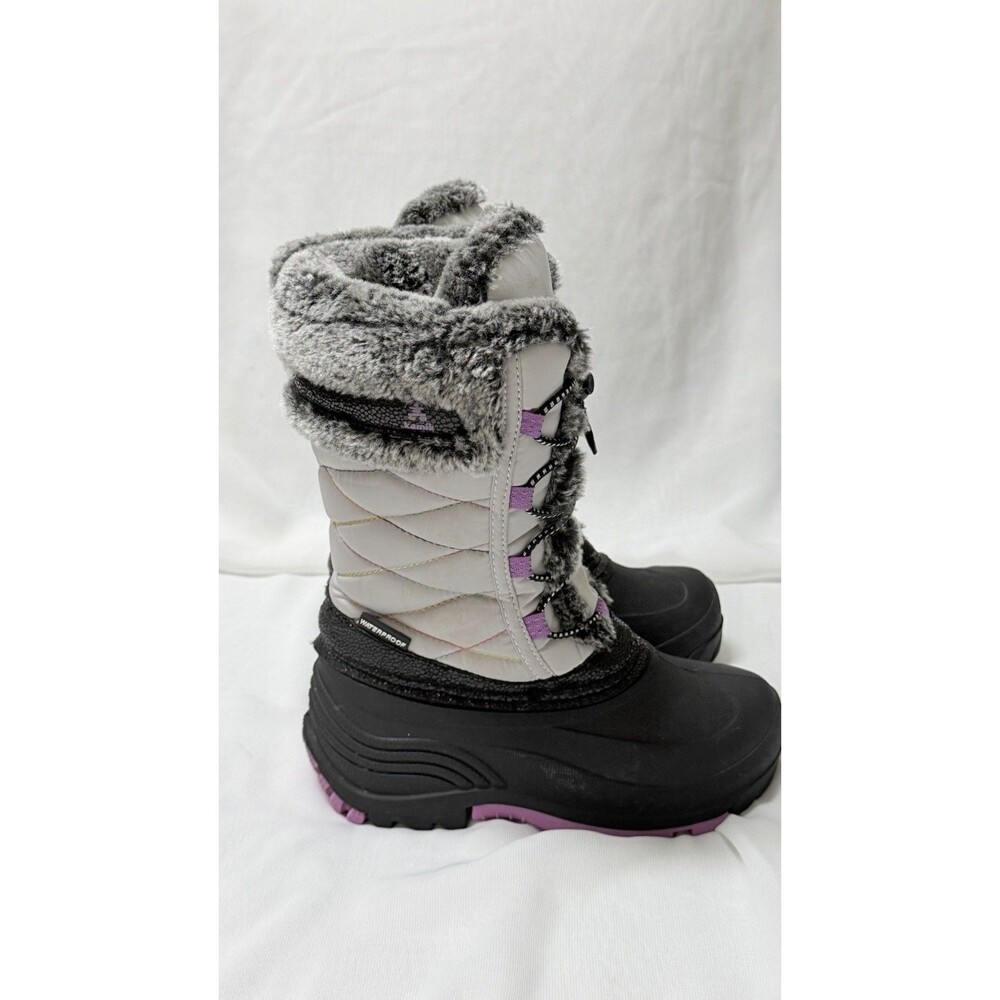 Kamik Snow Boots Girls Size 1 Faux Fur Trim Waterproof Purple Modern Winter